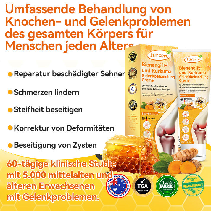 Furzero™ Bienengift- und Kurkuma-Gelenkbehandlung-Creme (Spezialisiert auf die Linderung von orthopädischen Beschwerden und Arthritisschmerzen)