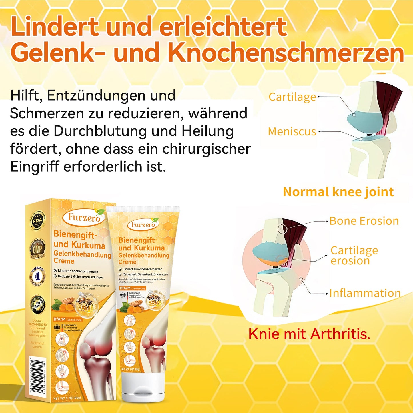 Furzero™ Bienengift- und Kurkuma-Gelenkbehandlung-Creme (Spezialisiert auf die Linderung von orthopädischen Beschwerden und Arthritisschmerzen)