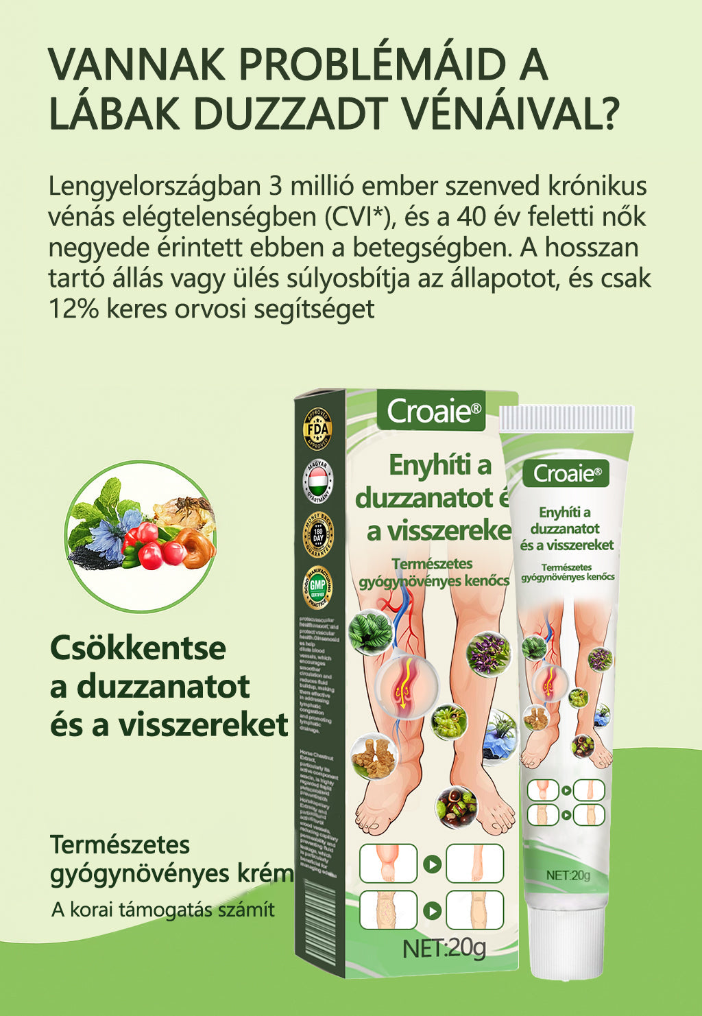 Croaie® SwellFree Mondj búcsút a duzzadt lábaknak és a visszér okozta kellemetlenségeknek – Természetesen!✅