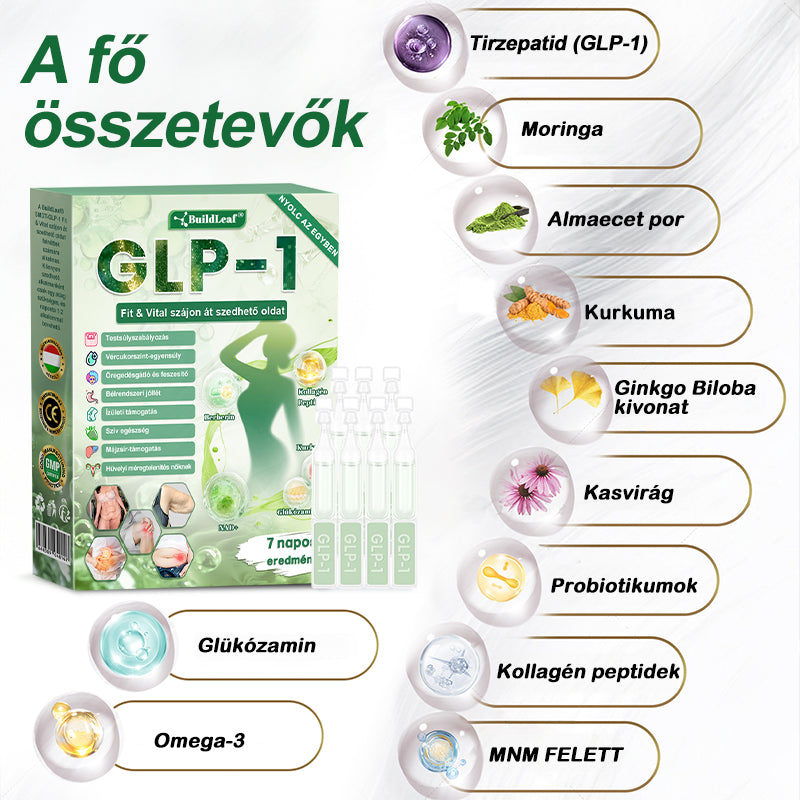 BuildLeaf®🥇 GLP-1 8-az-1-ben Fit &amp; Vital Orális Oldat (Csak napi egyszer, látható változások 7 nap alatt)  Elhízásra, szív- és érrendszeri egészségre, cukorbetegségre, alvási apnoéra, emésztőrendszeri egészségre, ízületi problémákra és még sok másra