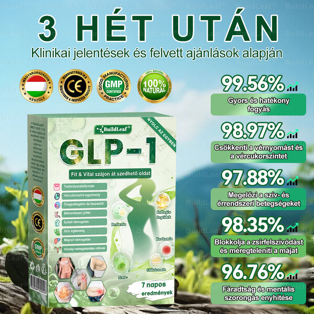 BuildLeaf®🥇 GLP-1 8-az-1-ben Fit &amp; Vital Orális Oldat (Csak napi egyszer, látható változások 7 nap alatt)  Elhízásra, szív- és érrendszeri egészségre, cukorbetegségre, alvási apnoéra, emésztőrendszeri egészségre, ízületi problémákra és még sok másra